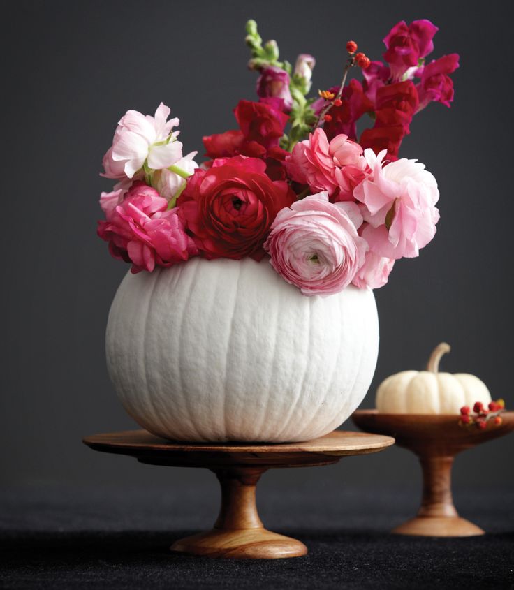 painted pumpkin and flowers centerpiece