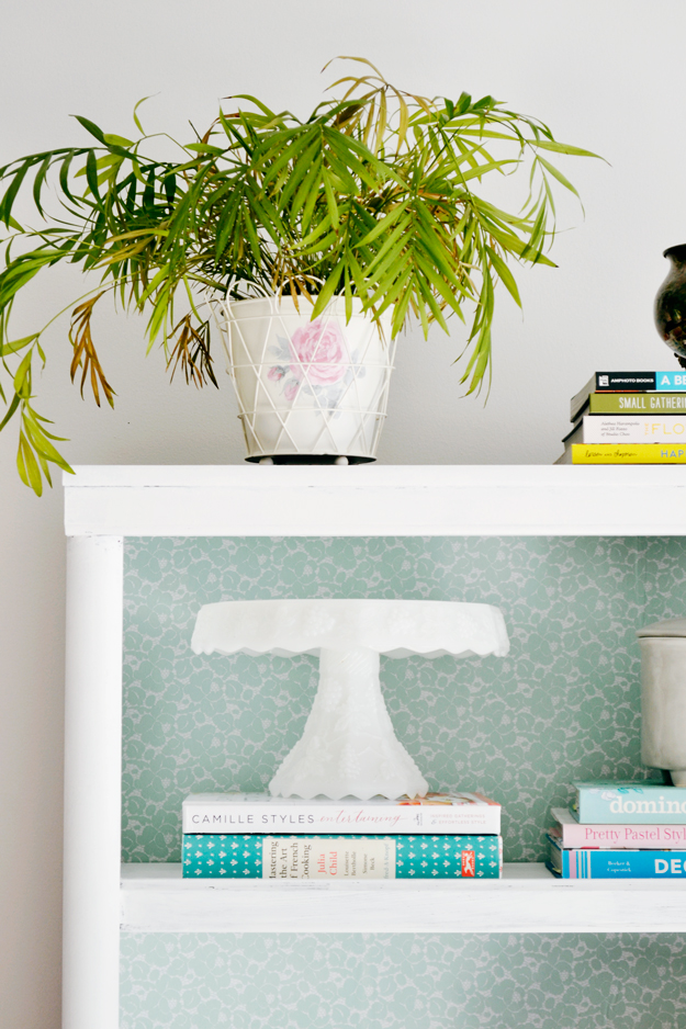 painted white bookshelf